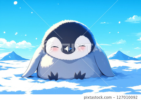 睡在雪地上的小企鵝 127010092
