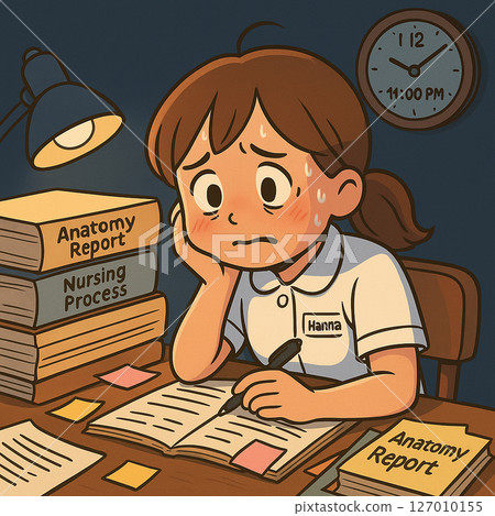 圖:漢娜,一位護理專業的學生,因暑假作業而感到不知所措 圖:漢娜,一位護理專業的學生,因暑假作業而感到不知所措 127010155