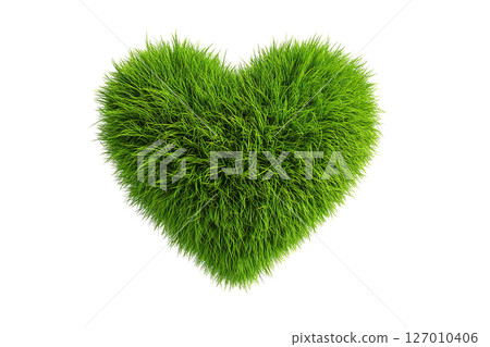Green grass heart shape on transparent background. AI-generated item 127010406
