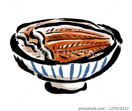 鰻魚飯(豎條紋飯)手繪插畫 鰻魚飯(豎條紋飯)手繪插畫 127010532