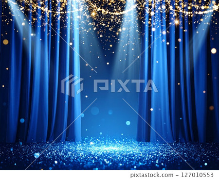 閃閃發光的藍色劇院，優雅的窗簾 127010553