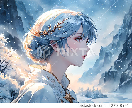 一個女孩站在雪地裡 127010595