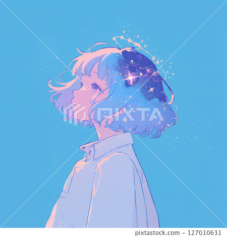 Girl looking up at the stars 127010631