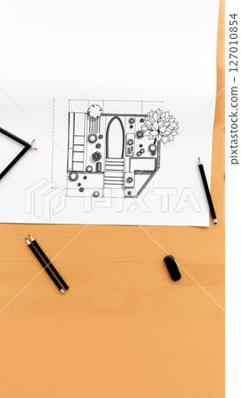 Drawing of the project of landscape design, improvement of the communal area, the territory of a country house 127010854