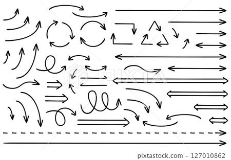 Simple hand-drawn thin arrow vector illustration set 127010862