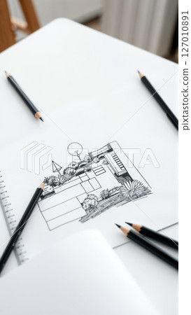 Drawing of the project of landscape design, improvement of the communal area, the territory of a country house 127010891