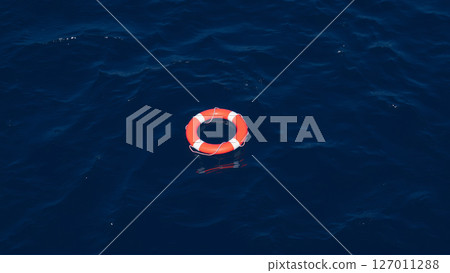 Red lifebuoy on the water 127011288
