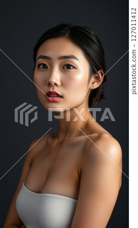 Portrait of beautiful asian woman on isolated dark background 127011412