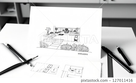 Drawing of the project of landscape design, improvement of the communal area, the territory of a country house 127011416