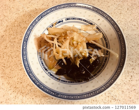Pork and wood ear mushroom stir fry Pork and wood ear mushroom stir fry 127011569