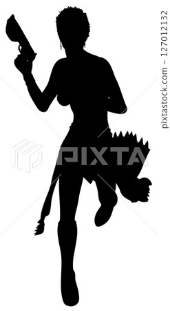 Warrior Girl Running with Gun Silhouette Warrior Girl Running with Gun Silhouette 127012132