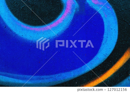 Vibrant Graffiti Wave Pattern in Electric Blue, Pink, Orange for 80s, Urban Style 127012156