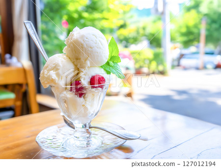 Image of a mountain of frozen yogurt at a cafe Image of a mountain of frozen yogurt at a cafe 127012194