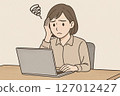 A woman in trouble in front of a computer 127012427