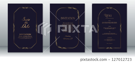 Navy and Gold Wedding Invitation Set with Elegant Frame Design Navy and Gold Wedding Invitation Set with Elegant Frame Design 127012723