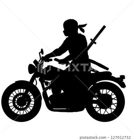 忍者騎摩托車的剪影素材(現代與日式風格的獨特融合) 忍者騎摩托車的剪影素材(現代與日式風格的獨特融合) 127012732