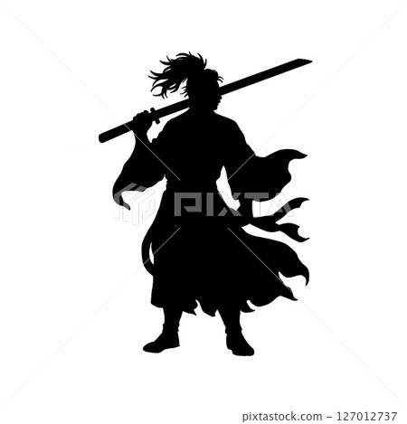 前田啟二風格武士剪影素材（武士姿勢） 127012737