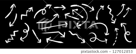 Set 2 of hand-drawn arrows drawn with a brush Set 2 of hand-drawn arrows drawn with a brush 127012853