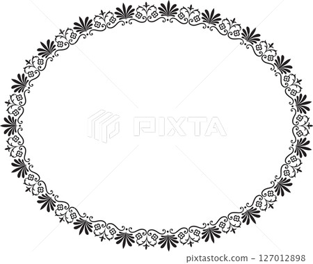 棕櫚葉和花朵框架，橢圓形，細長 127012898