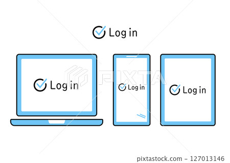 Illustrations of various information terminals with successful logins 127013146