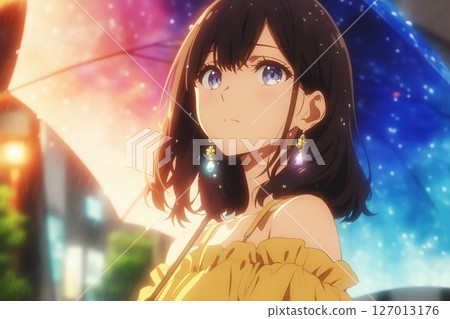 年輕女子在雨中等待 127013176