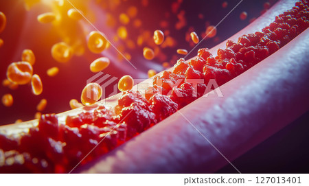 High cholesterol in blood vessel, Hyperlipidemia, atherosclerotic plaque. 127013401