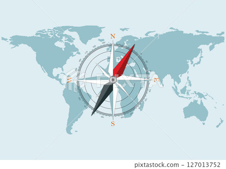 Nautical Compass windrose on world map background. 127013752