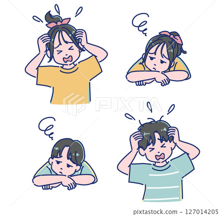 Stressed, unwell male and female children 127014205