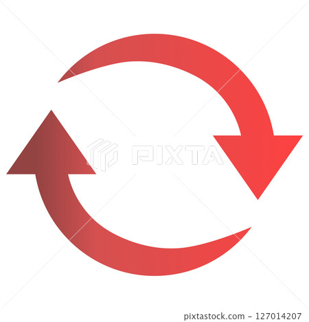 A simple red gradient rounded arrow rotating in a round circle 127014207
