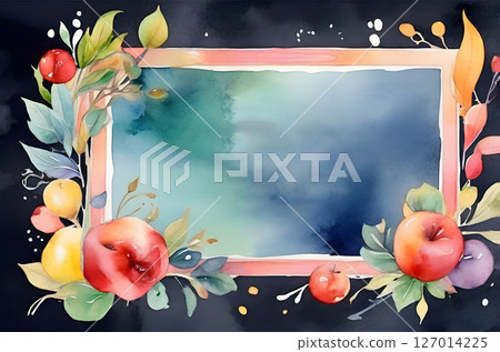 A frame surrounded by apples and leaves, a place for text 127014225