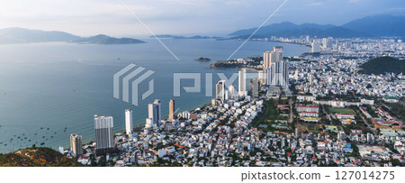 Panorama of Nha Trang city in Vietnam aerial top view from the mountain 127014275
