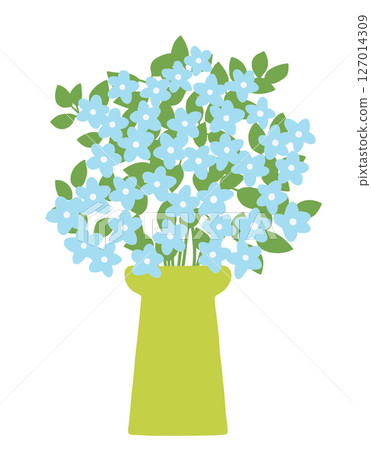 Illustration of blue flowers in a vase 127014309