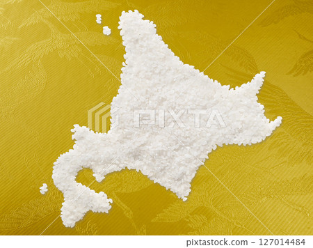 A map of Hokkaido made from rice 127014484