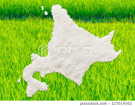 A map of Hokkaido made from rice 127014502