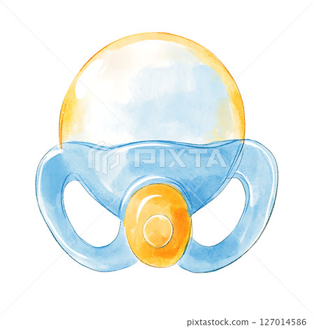 Watercolor illustration of baby pacifier with yellow and blue 127014586