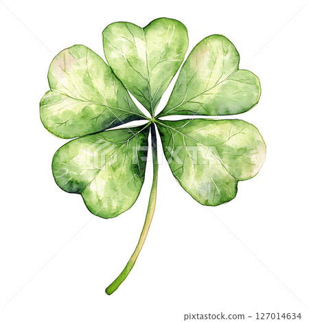 Watercolor illustration of green four leaf clover with detailed 127014634