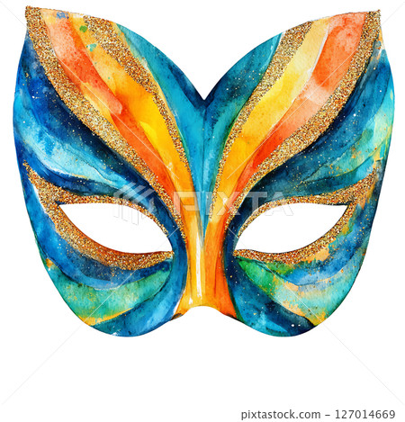 Colorful masquerade mask with vibrant watercolor design 127014669