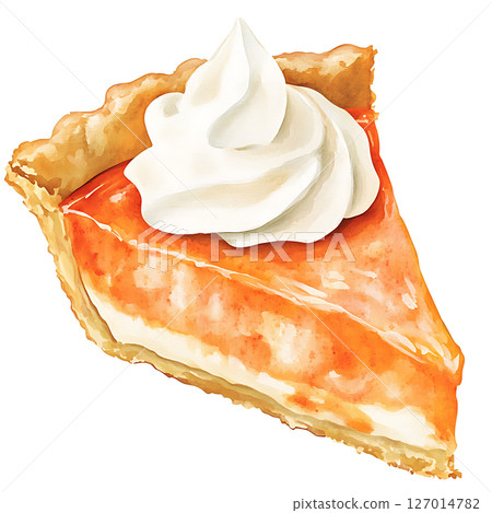 Delicious slice of pie with whipped cream topping, appealing 127014782