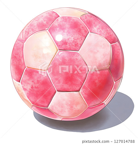 Pink and white soccer ball with shiny surface and shadow vibrant 127014788