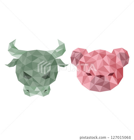 Polygon Bull and Bear Icon for stock market, on white background 127015068