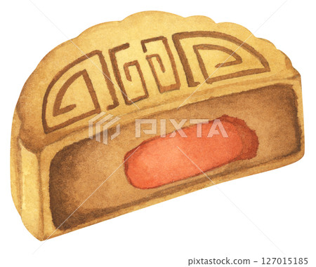 Hand Drawn Mooncakes Illustration, Traditional Chinese Dessert for Mid Autumn Festival, Symbol of Prosperity. Watercolor Illustration. Hand Drawn Mooncakes Illustration, Traditional Chinese Dessert for Mid Autumn Festival, Symbol of Prosperity. Watercolor Illustration. 127015185