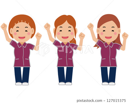 Cheering with big gestures. Female nurse in maroon uniform. Part 2 127015375