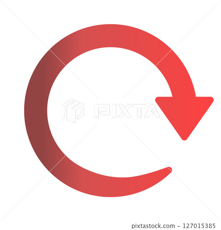 A simple red gradient rounded arrow rotating in a round circle 127015385