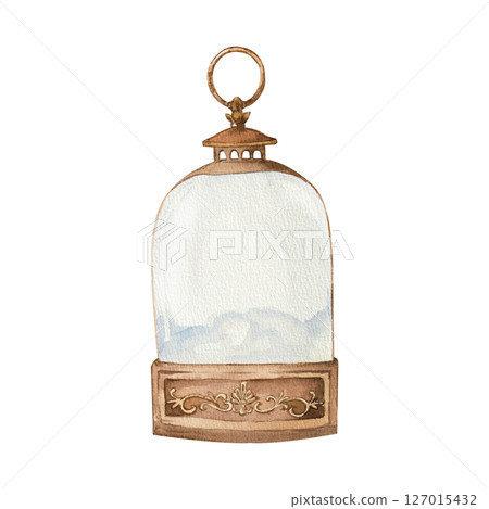 Watercolor Christmas lantern. Hand painted lamp Watercolor Christmas lantern. Hand painted lamp 127015432