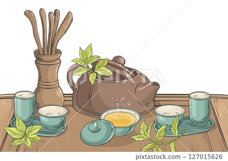 Tea Ceremony Colored Detailed Illustration Tea Ceremony Colored Detailed Illustration 127015626