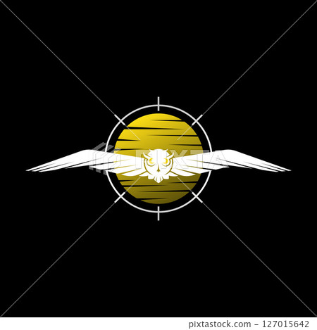 Logo design graphic concept creative premium vector stock image top sell night moon background owl wing flying on animal mystery horror scary predator 127015642