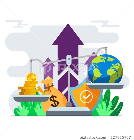 Economic Growth vs Global Impact Illustration 127015707