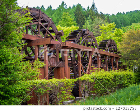 初夏的草地和三重水車 127015755