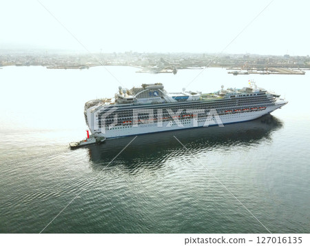 Aerial view of the cruise ship Diamond Princess calling at Hakodate Port in Hakodate, Hokkaido in early summer 127016135