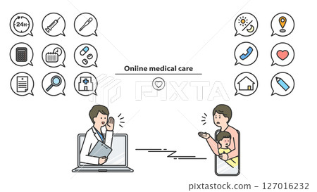 Online medical consultation: doctor and patient icon set Online medical consultation: doctor and patient icon set 127016232